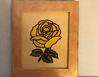 Pyrographie und Wasser Farbe Holz verbrannt und von Hand bemalt Rose mit Gold handbemalt Rahmen