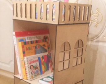 Wooden House Book Shelf, Bookshelf , Dolls house with  balcony, Girl house with attic , Nursery decor, Present for girl, Plywood house