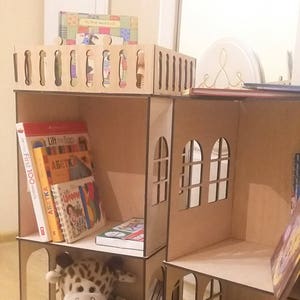 Wooden House Book Shelf, Bookshelf , Dolls house with balcony, Girl house with attic , Nursery decor, Present for girl, Plywood house image 4