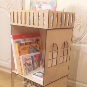 Wooden House Book Shelf, Bookshelf , Dolls house with balcony, Girl house with attic , Nursery decor, Present for girl, Plywood house image 1