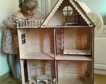 Dollhouse with 3 floors without the engraving and the furniture