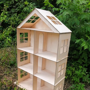 Wooden DollHouse 1:6, Wooden Dollhouse, Dollhouse miniature 4 floors, Doll house kit