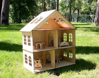 natural wood dolls house