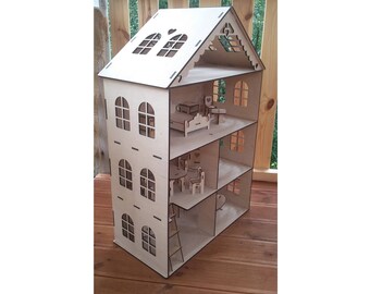 wooden doll houses with furniture