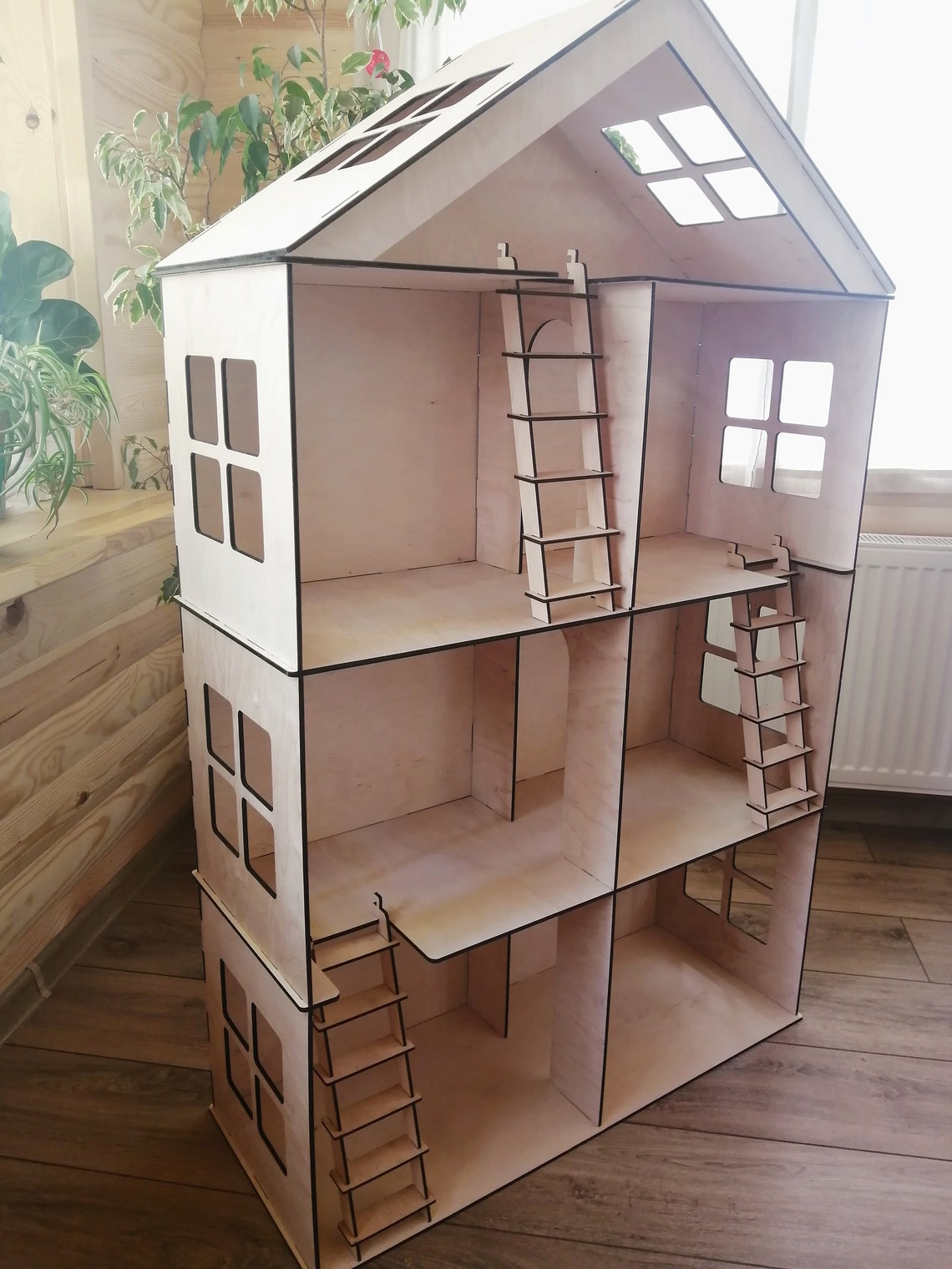Wooden Barbie Dollhouse With Stairs Dollhouse Miniature 4 | Etsy