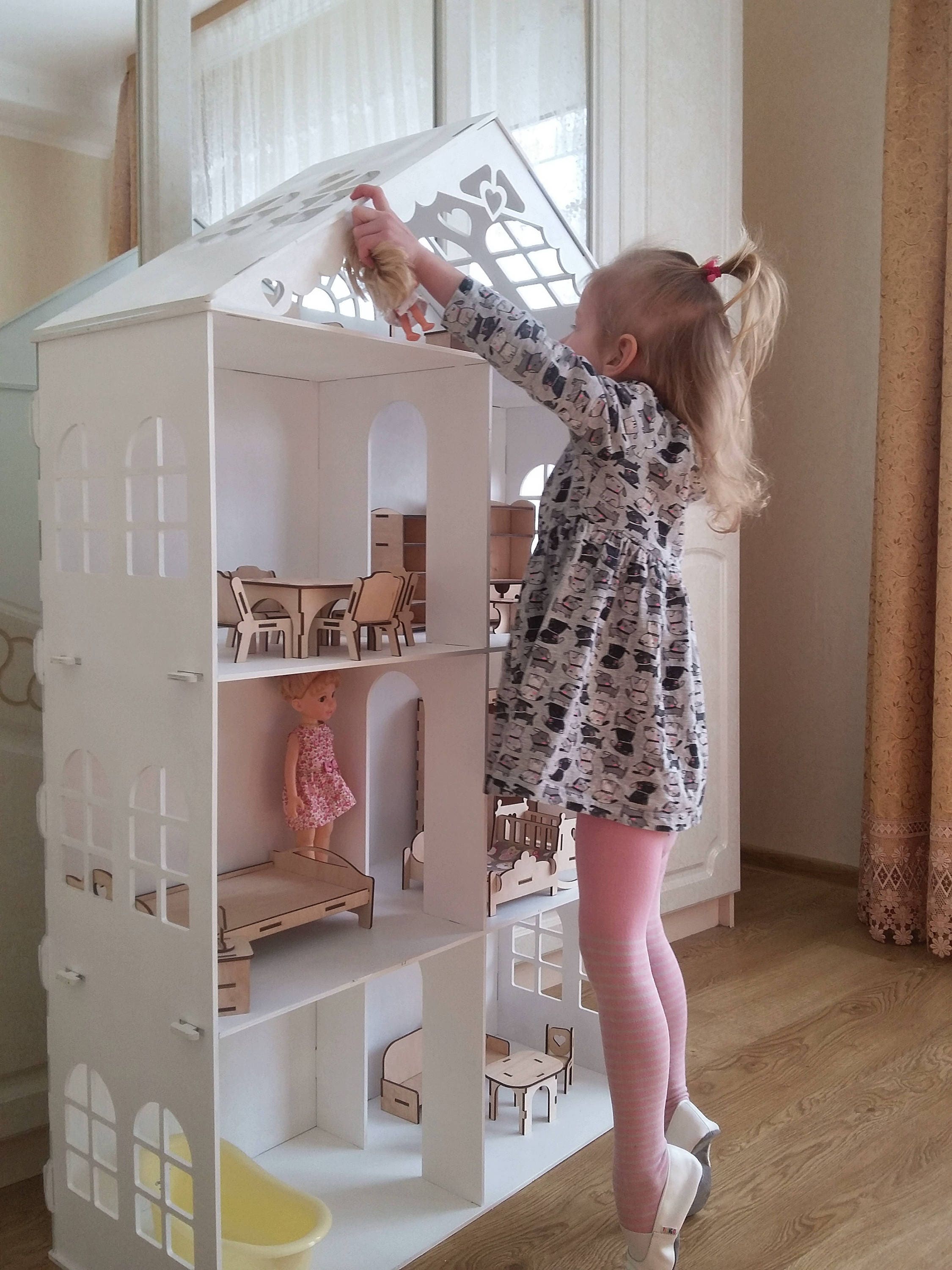 Big Wooden Barbie Dollhouse Kit 4 Floors Without Painting Etsy