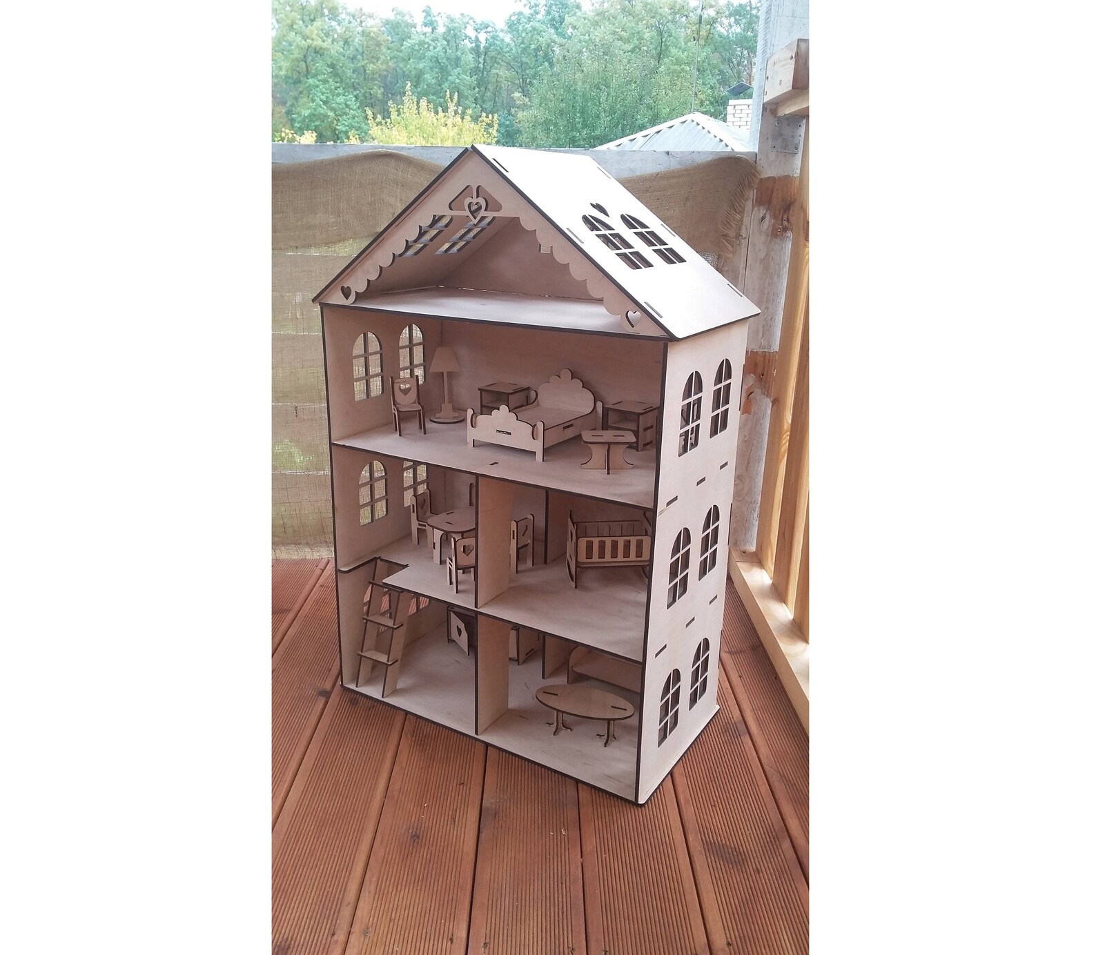 Wooden Dollhouse toy Gift Dollhouse with furniture Wooden Etsy