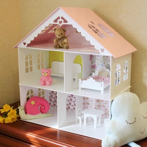 Wooden white Dollhouse kit, Plywood house, book shelf, Wood dolls house, Wooden doll house, Dollhouse Kit image 1