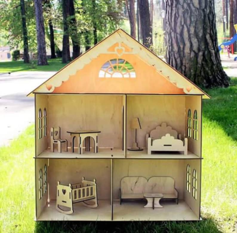 Wooden Dollhouse Doll House Wooden Dollhouse Kit Dollhouse Etsy Canada