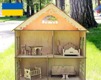 Wooden dollhouse, doll house, Wooden Dollhouse Kit, dollhouse, Doll house Wood, Wood dollhouse, Doll House, Plywood house, Wooden