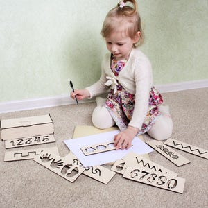 Wooden stencils set, Montessori educational toy image 2