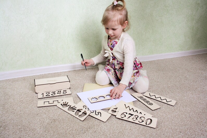 Wooden stencils set, Montessori educational toy image 2