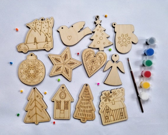 DIY Ornament Christmas Ornament Set Layered Wood Christmas DIY Kits Craft  Kit Xmas in the Country Set of 4 