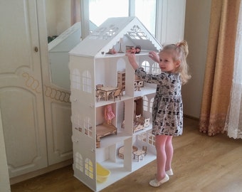 Wooden DollHouse 1:6, Wooden Dollhouse, Dollhouse miniature 4 floors, Doll house kit