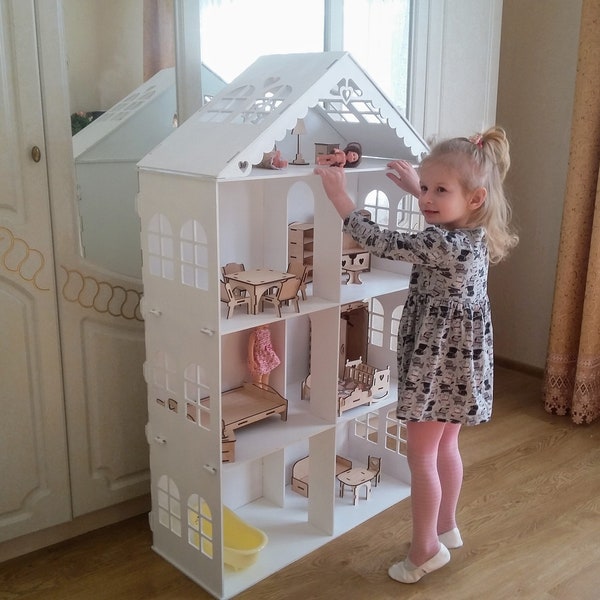 Wooden DollHouse 1:6, Wooden Dollhouse, Dollhouse miniature 4 floors, Doll house kit