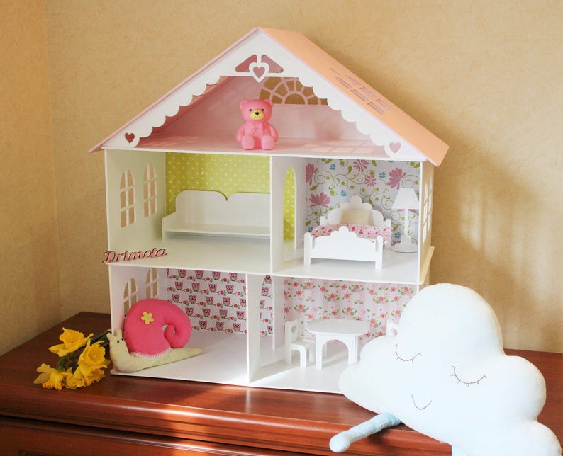 Wooden white Dollhouse kit, Plywood house, book shelf, Wood dolls house, Wooden doll house, Dollhouse Kit image 4