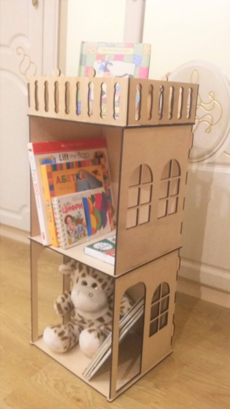Wooden House Book Shelf, Bookshelf , Dolls house with balcony, Girl house with attic , Nursery decor, Present for girl, Plywood house image 1