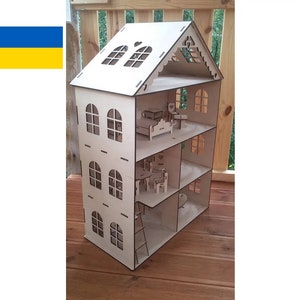 Wooden Dollhouse toy Gift, Dollhouse with furniture, Wooden dollhouse, Dollhouse furniture, Wood dollhouse, Plywood house, Dollhouse Kit