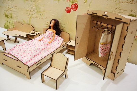 Cama para Barbie, Cama Para Barbie Em Mdf + Kit De Cama Com…