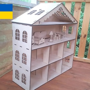 Wooden Dollhouse kit with furniture, Wooden dollhouse, Dollhouse furniture, Wood dollhouse