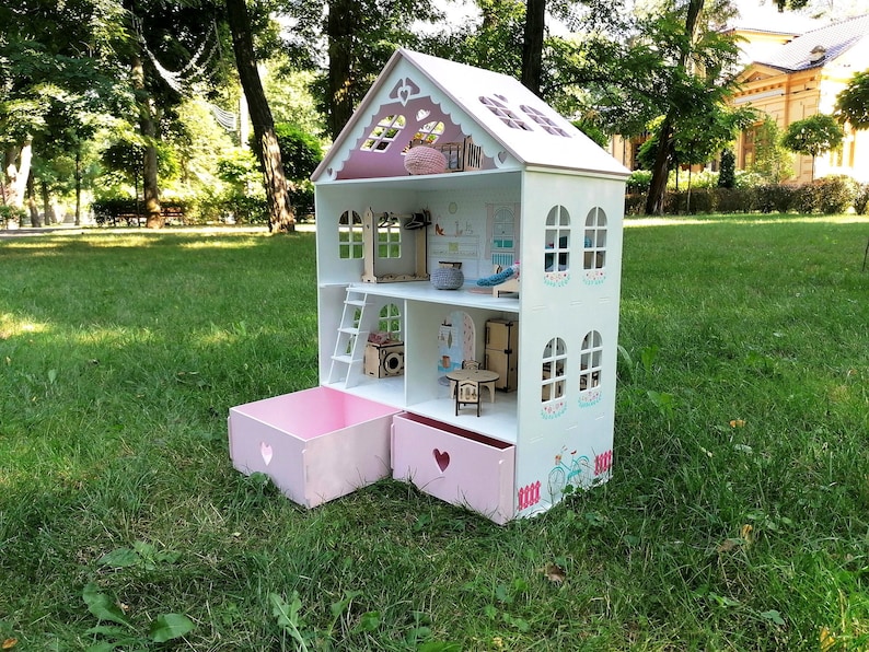 Wooden Dollhouse Toy Gift Dollhouse With Furniture Scale Etsy