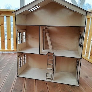 Wooden DollHouse 1:6, Wooden Dollhouse, Dollhouse miniature 3 floors, Doll house kit