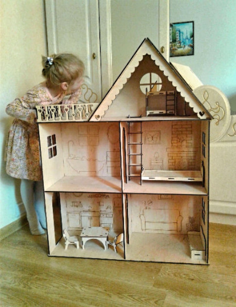 Wooden Barbie Dollhouse Dollhouse Kit Dollhouse with Etsy