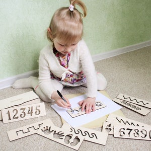 Wooden stencils set, Montessori educational toy image 1