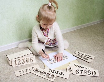 Wooden stencils set, Montessori educational toy