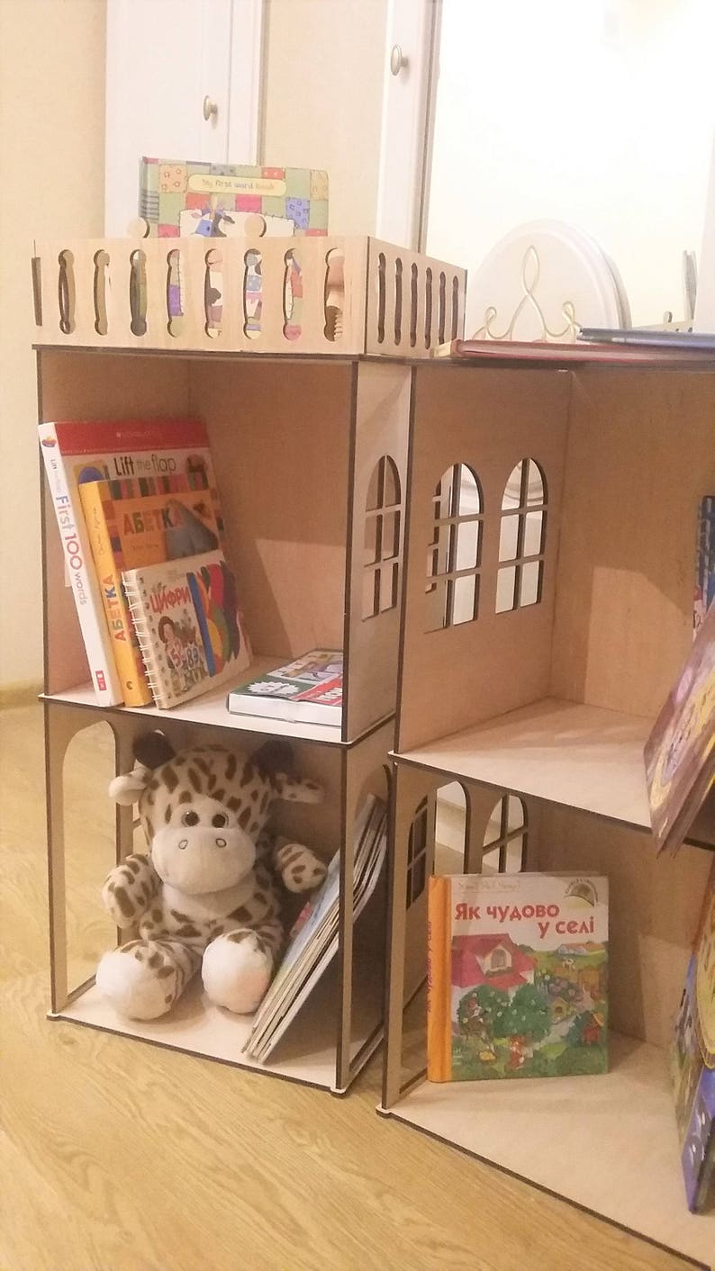 Wooden House Book Shelf, Bookshelf , Dolls house with balcony, Girl house with attic , Nursery decor, Present for girl, Plywood house image 4