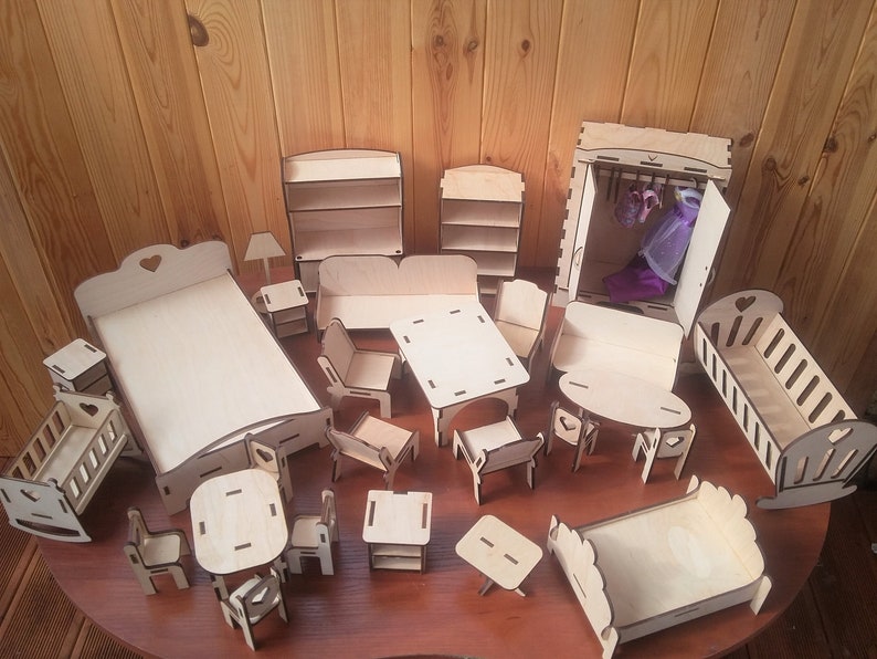 Wooden Dollhouse Furniture Kit for Dolls Etsy