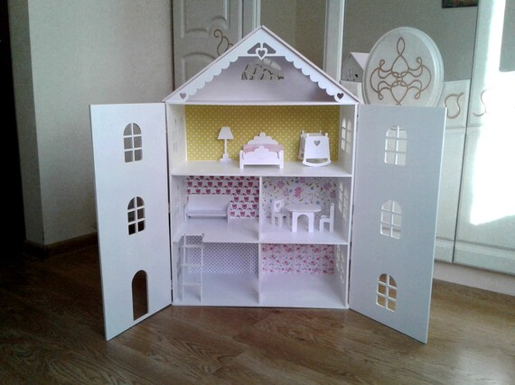 Wooden Dollhouse With Doors Plywood Dollhouse With Ladder Etsy