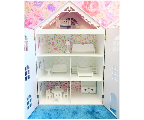 Wooden Dollhouse With Doors Plywood Dollhouse With Ladder Etsy