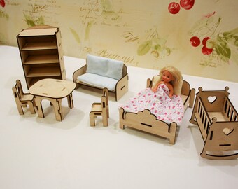 Wooden Dollhouse Furniture * Set of furniture for Dollhouse * Dollhouse kitchen * Doll plywood Furniture * Doll House Miniature Furniture