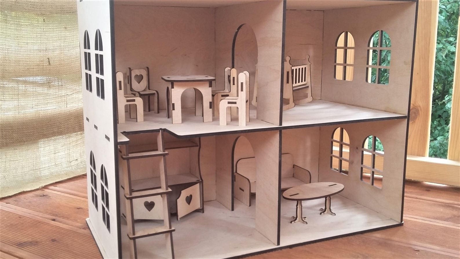 Wooden Dollhouse toy Gift Dollhouse with furniture Wooden Etsy