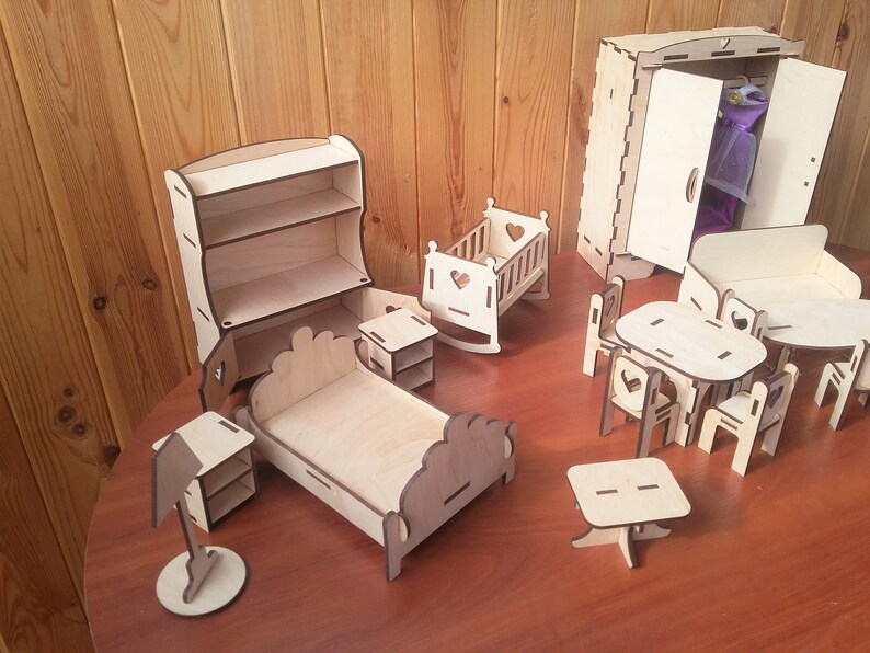 Wooden Dollhouse Furniture Kit Etsy
