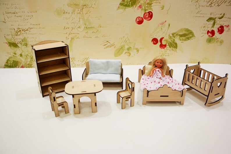 Wooden Dollhouse Furniture Set of Furniture for Dollhouse Dollhouse Kitchen Doll Plywood