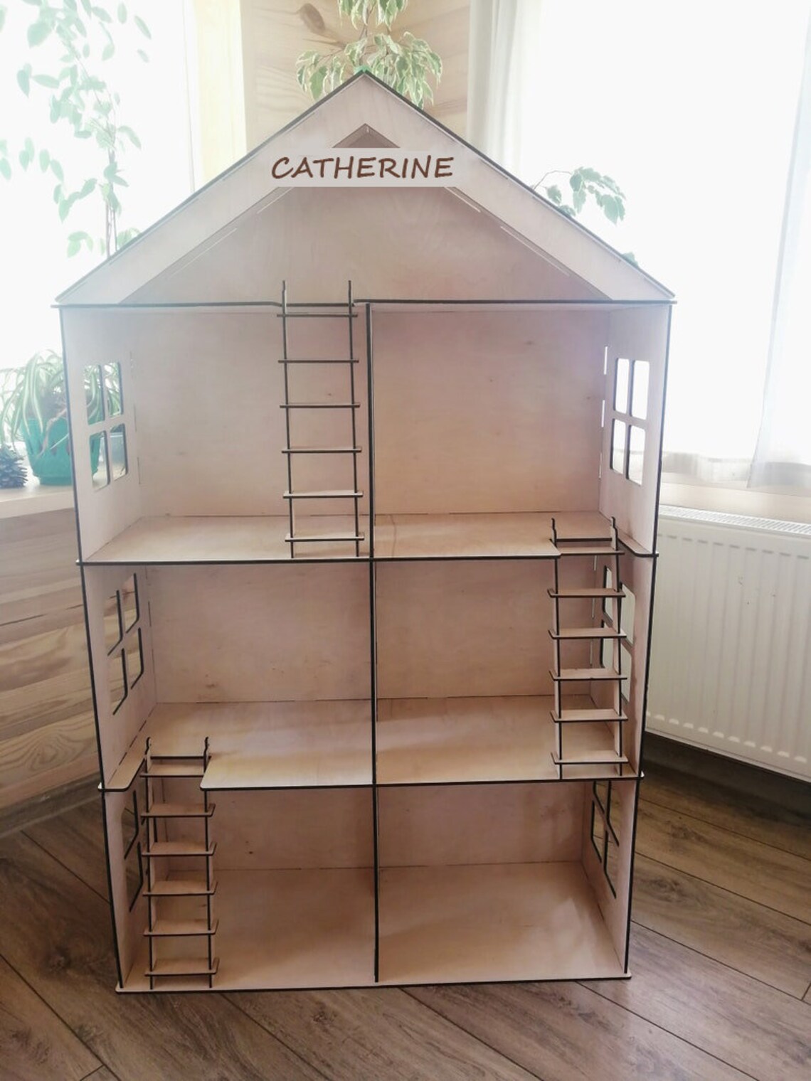 Wooden Barbie Dollhouse With Stairs Dollhouse Miniature 4 | Etsy