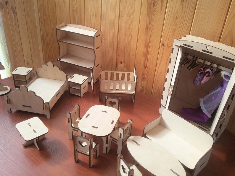 Wooden Dollhouse Furniture Kit Etsy