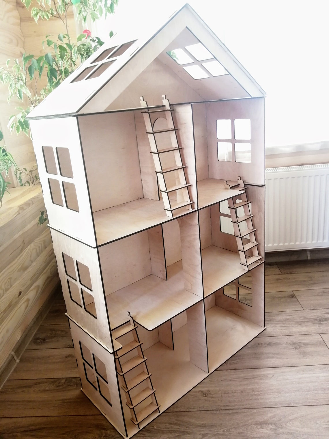 Wooden Barbie Dollhouse with stairs Dollhouse miniature 4 Etsy