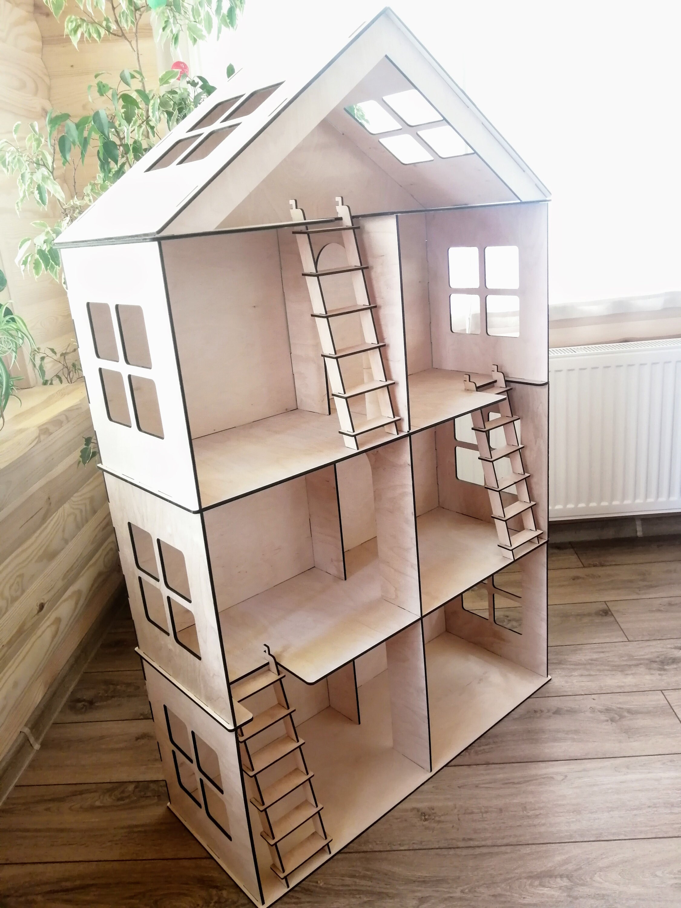 Wooden Barbie Dollhouse with stairs Dollhouse miniature 4 Etsy