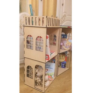 Wooden House Book Shelf, Bookshelf , Dolls house with balcony, Girl house with attic , Nursery decor, Present for girl, Plywood house image 3