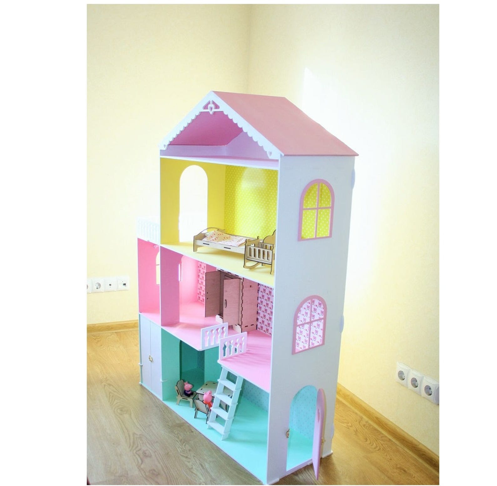 Big Dollhouse With Furniture Wooden Dollhouse Dollhouses Etsy