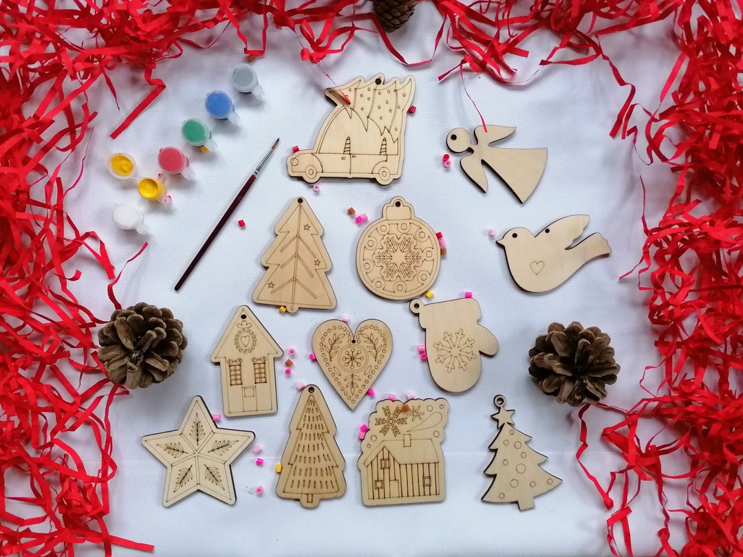 DIY Wooden Christmas Kit, Ornament Painting Kit, Holiday Craft, Wooden ...