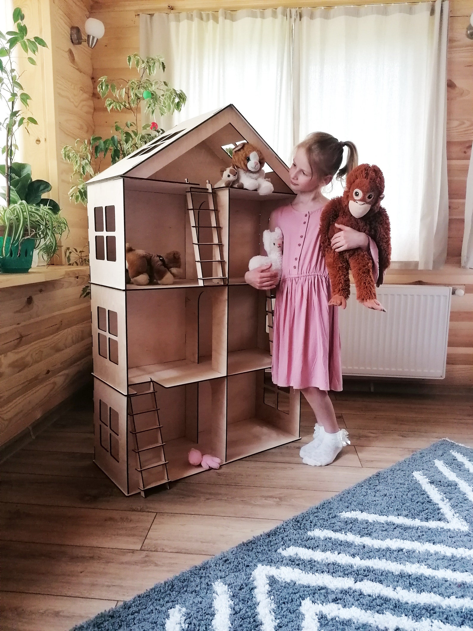 Wooden Barbie Dollhouse with stairs Dollhouse miniature 4 Etsy