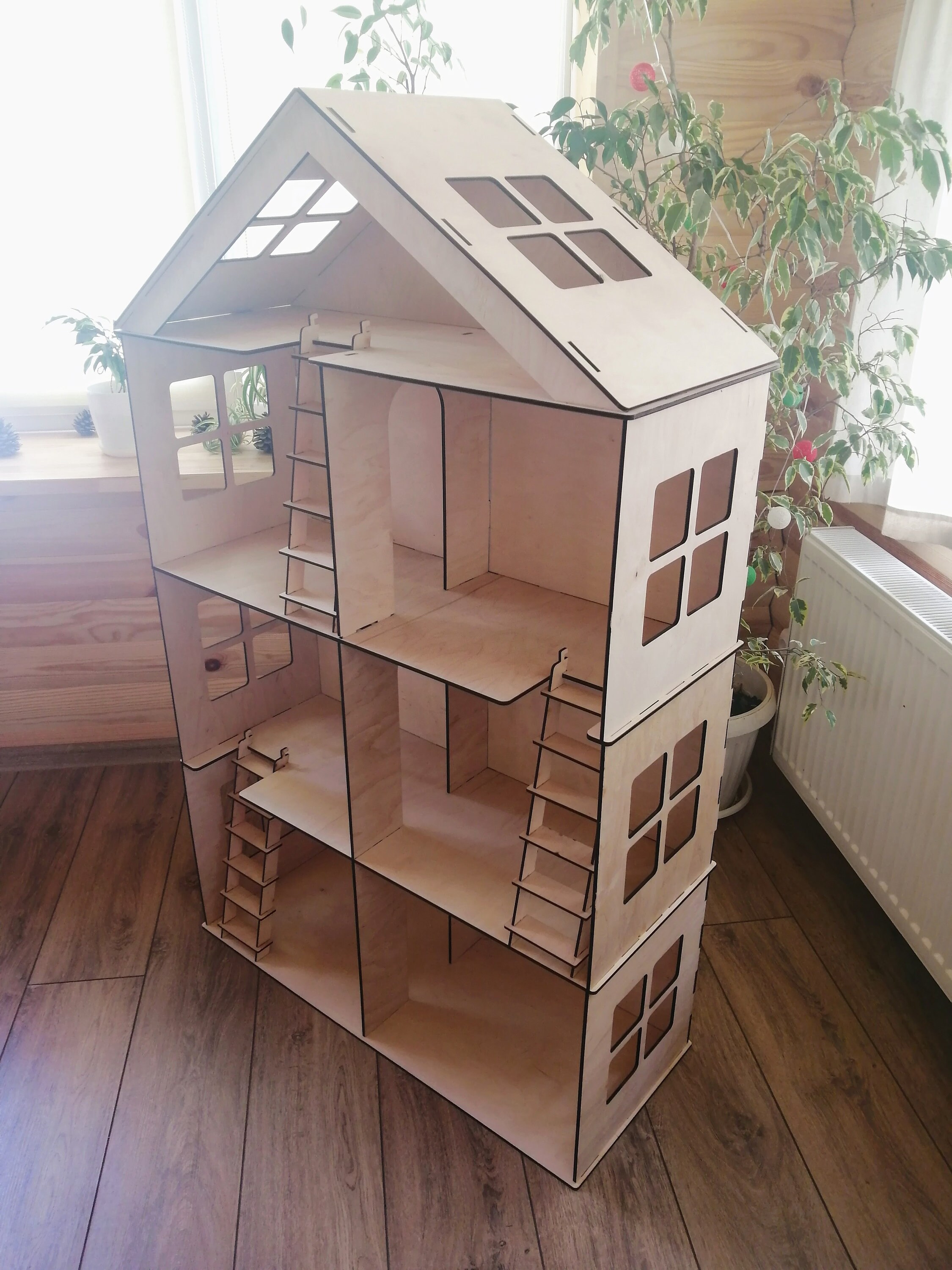 Wooden Barbie Dollhouse with stairs Dollhouse miniature 4 Etsy