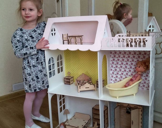 Wooden Barbie Dollhouse, Barbie Doll House, Dollhouse Furniture, Plywood House, House for Doll