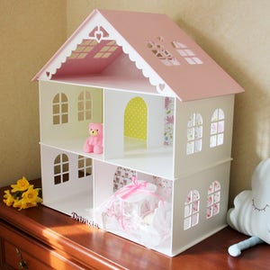 Wooden white Dollhouse kit, Plywood house, book shelf, Wood dolls house, Wooden doll house, Dollhouse Kit image 3