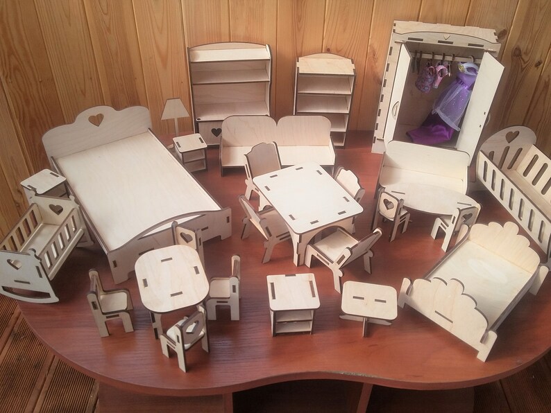 Wooden Dollhouse Furniture Kit for Dolls Etsy