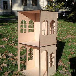 Wooden House Book Shelf, Bookshelf , Dolls house with balcony, Girl house with attic , Nursery decor, Present for girl, Plywood house image 2